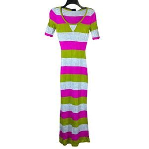 Only Love Urbanized NWT Pink Grey Green Striped Bodycon Maxi Dress Size XS